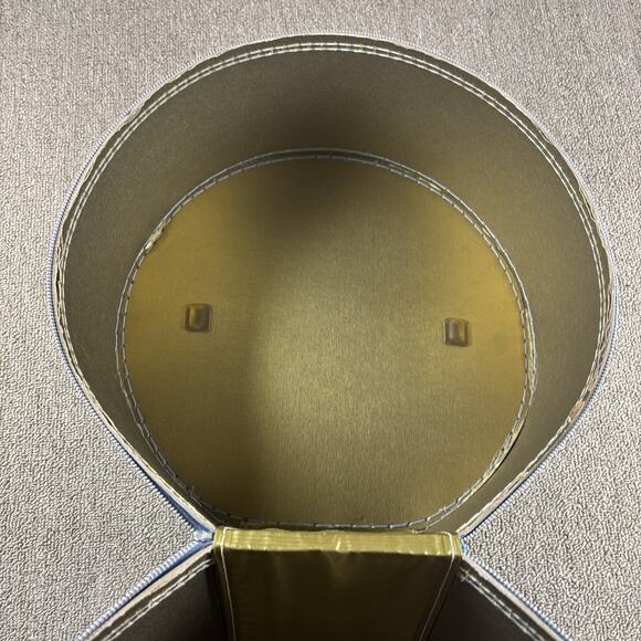 Rare 1950s Vintage Round Hat Box Blue Teal Geometric Atomic Print Zipper Case main image 5